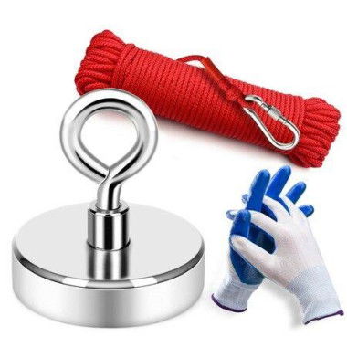 Magnet Fishing Lifting Kit Rare Earth Magnetic With Countersunk Hole Eyebolt Rope 200KG Pulling Force