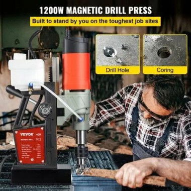 Magnetic Drill, 1200W 1.57' Boring Diameter, 2922lbf/13000N Portable Electric Mag Drill Press with Double Dovetail Rail, 580 RPM Variable Speed Drilling Machine for any Surface