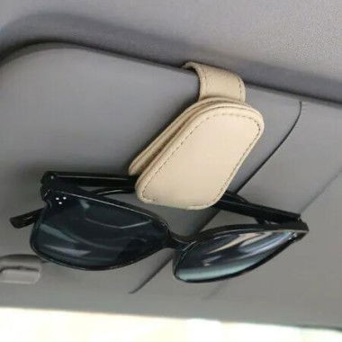 Magnetic Leather Sunglasses Eyeglass Holder Ticket Card Clip for Car Visor with Ticket and Card Clip (Beige)