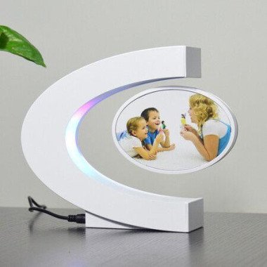 Magnetic Levitating Floating Photo Frame With Colourful LED Light Rotating Levitation Picture Frame Display For Room Decor Creative Gifts White