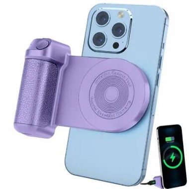 Magnetic Smartphone Camera Snap Grip Handle Photo Holder with Bluetooth Wireless Remote Control for Video Photo Shooting Android iOS,Purple