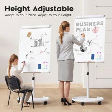 Magnetic Whiteboard Interactive Mobile White Board Dry Erase Stand Casters Adjustable Height Pen Marker Memo Reminder Office School Classroom 70x100cm