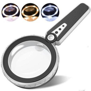 Magnifying Glass With Light LED Handheld Illuminated Lighted 3 Cool And Warm Light Modes & Adjustable Brightness Seniors Reading Powered By USB.