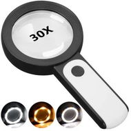 Detailed information about the product Magnifying Glass with Light,30X Handheld Large 18LED Cold and Warm Light with 3 Modes,Illuminated Magnifier for Seniors Reading,Inspection,Coins,Jewelry,Exploring