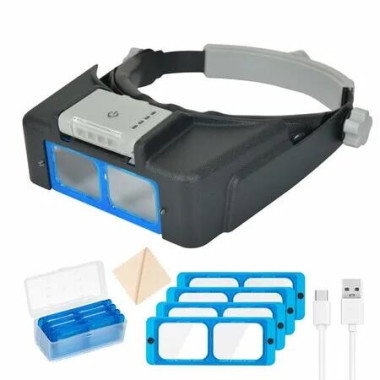 Magnifying Glasses with Light for Close Work,Rechargeable Headband Magnifier with 4 Lenses 1.5X-3.5X, Hands Free Magnifying Glass Visor for Jewelers Crafts