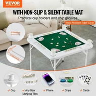 Detailed information about the product Mahjong Table 4 Player Folding Domino Table with Wear-Resistant Green Tabletop Portable Square Card Table with 4 Cup Holders & 4 Chip Trays