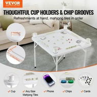 Detailed information about the product Mahjong Table Square 4 Player Folding Card Table with 4 Cup Holders & 4 Chip Trays Portable Domino Game Table with 1 Set of Dominoes