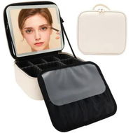 Detailed information about the product Makeup Bag With Led Mirror Travel Makeup Organizer With 3 Lighted Settings,Adjustable Dividers And Makeup Brush Storage,Color White