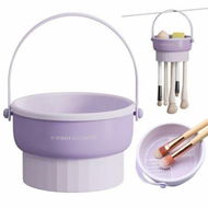 Detailed information about the product Makeup Brush Cleaner Mat 3 in 1 Silicone Makeup Brush Cleaner Bowl with Brush Drying Holder Cosmetic Brushes Cleaning Tool Organizer for Storage & Air Dry (Purple)