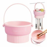 Detailed information about the product Makeup Brush Cleaner Mat 3 in 1 Silicone Makeup Brush Cleaner Bowl with Brush Drying Holder Cosmetic Brushes Cleaning Tool Organizer (Pink)