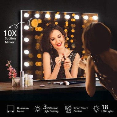 Makeup Mirror Hollywood Vanity Mirror Maxkon 18 LED Lighted Mirror With Adjustable Brightness