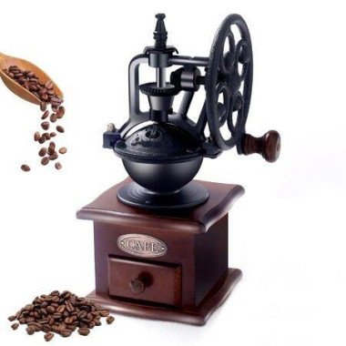 Manual Coffee Grinder Vintage Wooden Coffee Bean Grinder Hand Grinder Roller Antique Coffee Mill for Making Mesh Coffee Classic French Press for Decoration & Gift (Quadrilateral)