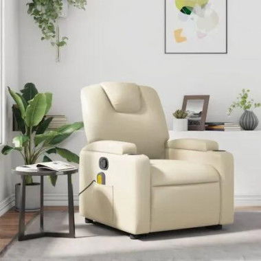 Massage Recliner Chair Cream Faux Leather