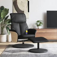 Detailed information about the product Massage Recliner Chair with Footstool Black Faux Leather