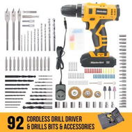 Detailed information about the product MasterSpec 92 PC Cordless Hammer Drill 18V Power Tool Kit Screw Flap Bits