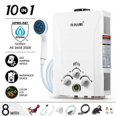 MAXKON 10 In 1 550L/Hr Portable Outdoor Gas LPG Instant Shower Water Heater - White