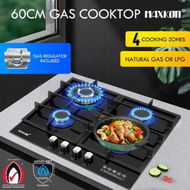 Detailed information about the product Maxkon 60cm Gas Cooktop 4 Burners Cooker Stove Cook Hob Top Black Glass Stovetop Surface NG LPG Auto Pulse Ignition Metal Knobs