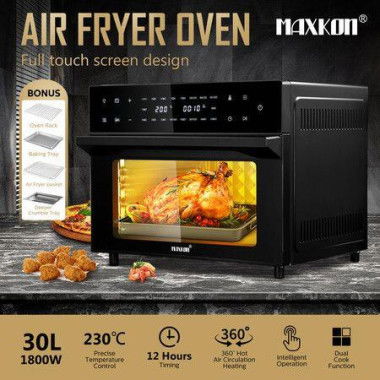 Maxkon Air Fryer Large Convection Oven Electric Digital Toaster Big Air Cooker Oil Free 1800W 30L Dual Cook Function Black