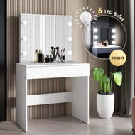 Detailed information about the product MAXKON Dressing Table Lighted Vanity Desk Makeup Dresser With 6 Bulbs Mirror Large Drawer For Girls Women White