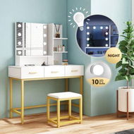 Detailed information about the product Maxkon Dressing Table Set Lighting Vanity Led Mirror Dresser Bedroom Furniture Makeup Desk With 10 Bulbs White Light 3 Drawers Cushion Stool