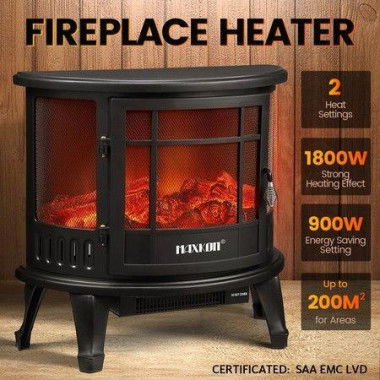 MAXKON Electric Fireplace Freestanding Stove Heater LED Flame Effect Log Fire 1800W