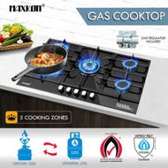 Detailed information about the product Maxkon Gas Cooktop 5 Burner Stove Cooker Cook Top Stovetop 87cm Kitchen Home Hob NG LPG Conversion Tempered Glass Surface Metal Knobs Cast Iron Black