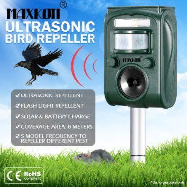 Maxkon Ultrasonic Bird & Animal Repeller Solar Powered Pest Repeller With LED Indicator.