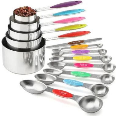 Measuring Cups and Spoons set of 17 Stainless Steel Measuring Cups Double Sided Magnetic Spoons Color Raindow