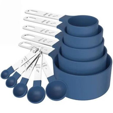 Measuring Cups Spoons Set,Stackable Cups And Spoons,Nesting Measure Cups With Stainless Steel Handle,Kitchen Gadgets For Cooking Baking Color Blue