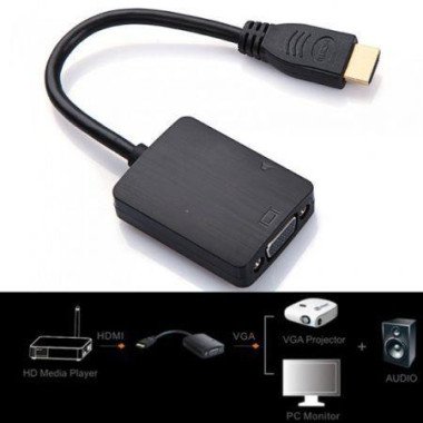 Measy H2V 1080P HDMI Male To VGA Female Cable Video Converter Adapter + Audio For PC Monitor Projector TV Black.