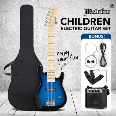 Melodic 30-inch Children Kids Electric Musical Instrument Guitar With 5W Amp Picks Gig Bag - Blue.