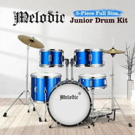 Detailed information about the product Melodic Classic 5 Piece Drum Set Kit for Children Kids with Stool Cymbals Drumsticks Blue