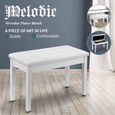 Melodic Piano Stool Wooden Bench Chair Keyboard Seat With Storage White