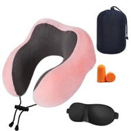 Detailed information about the product Memory Foam Travel Neck Pillow Adjustable Flight Pillow Portable Plane Accessories with Eye Mask,Earplugs,Carry Bag(Pink)
