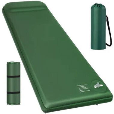 Memory Sleeping Pad,3.1In Ultra-Thick Foam Sleeping Mats,Easy Inflate&Deflate,9.5 R-Value Insulated Camping Mattress Pad with Pillow,Green