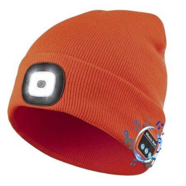 Mens Beanie With Bluetooth And LED 2-in-1 Rechargeable Winter Beanie V5.0 Bluetooth Hat - Orange.