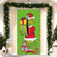 Detailed information about the product Merry Christmas Door Cover Christmas Green Elf Decoration Winter Holiday Birthday Party Backdrop Door Hanging Banner