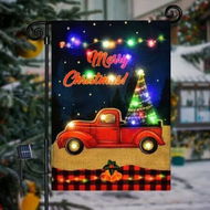 Detailed information about the product Merry Christmas Lighted Garden Flag,LED Red Truck Flag,Vertical Christmas Flag for Outdoor Yard Garden Lawn Decoration