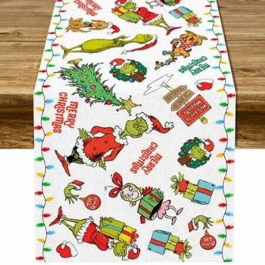 Merry Christmas Table Runner Christmas Xmas Winter Holiday Season Party Decorations Kitchen Fireplace Dining Room Home Decor (White, 33 x 183 cm)