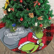 Detailed information about the product Merry Christmas Tree Skirt Collar 122cm Soft Farmhouse Holiday Decoration (Grinch)