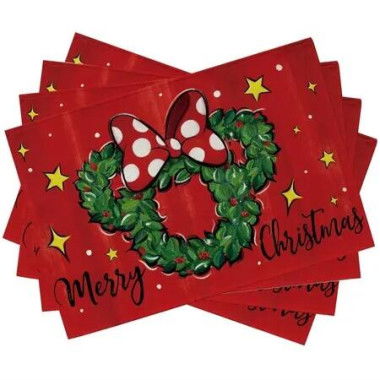 Merry Christmas Wreath Placemats Set of 4,Xmas Polka Dot Bow Holly Berry Red Dining Table Place Mats,Winter Star Holiday Kitchen Decor 30x45cm