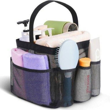 Mesh Shower Caddy Portable For College Dorm Room Essentials Portable Shower Caddy Dorm With 8-Pocket Large Capacity Shower Bag For Beach Swimming Gym (Black)