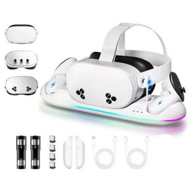 Meta Quest Charging Dock 20W Magnetic RGB Stand For Quest 3S 3 2 VR Headset And Controllers With 2 Batteries