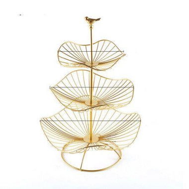 Metal 3-Tier Fruit Basket Holder Decorative Fruit Bowl Stand (Gold)