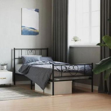 Metal Bed Frame with Headboard and Footboard Black 107x203 cm