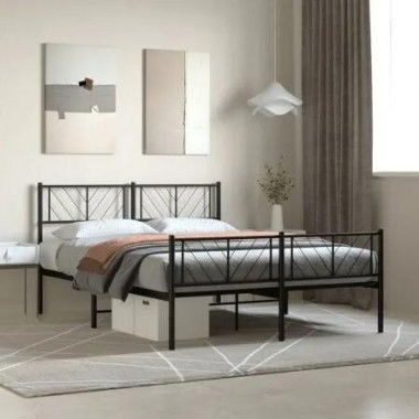 Metal Bed Frame with Headboard and Footboard Black 150x200 cm