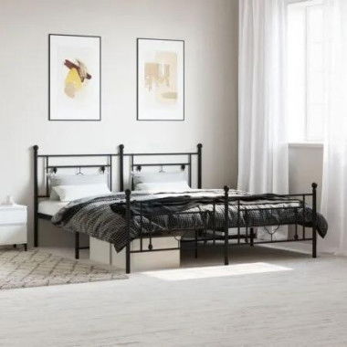 Metal Bed Frame with Headboard and Footboard Black 183x203 cm King Size