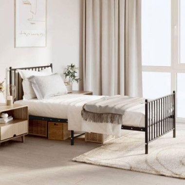 Metal Bed Frame With Headboard And Footboard Black 92x187 Cm Single