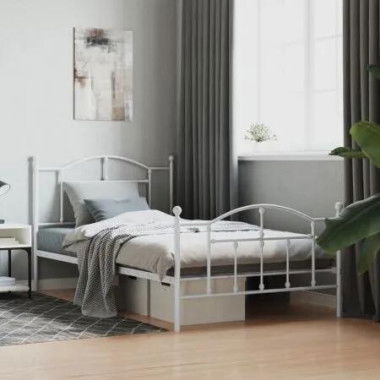 Metal Bed Frame with Headboard and Footboard White 106x203 cm King Single Size