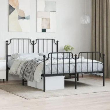 Metal Bed Frame with Headboard and FootboardÂ Black 150x200 cm